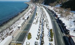 Yoğun kar yağışı uzun TIR kuyruğu oluşturdu!