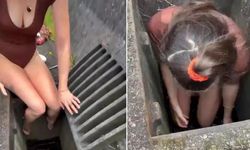 Sesi duyunca düşünmeden kanalizasyona girdi!