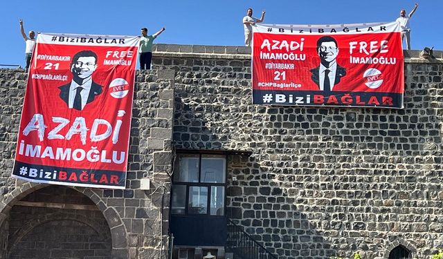 Yer Diyarbakır: Tarihi surlara "Azadî İmamoğlu" pankartı asıldı