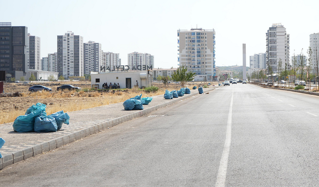 Diyarbakır’ın işlek caddesinde 250 torba çöp toplandı!
