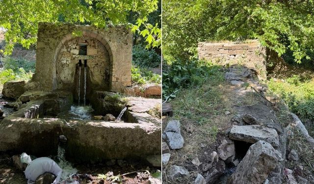 Ergani'deki asırlık çeşme kaderine terk edildi: Köylüler çağrı yaptı