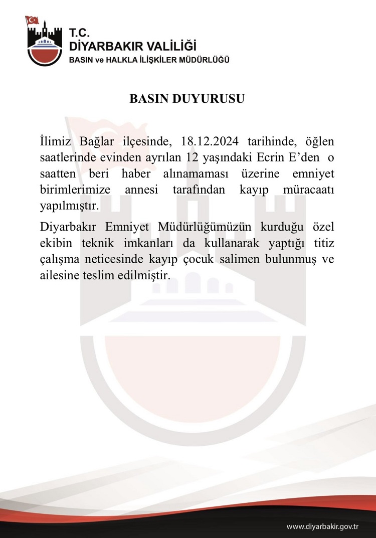 Diyarbakır’ı Sevindiren Haber 12 Yaşındaki Ecrin Bulundu-2