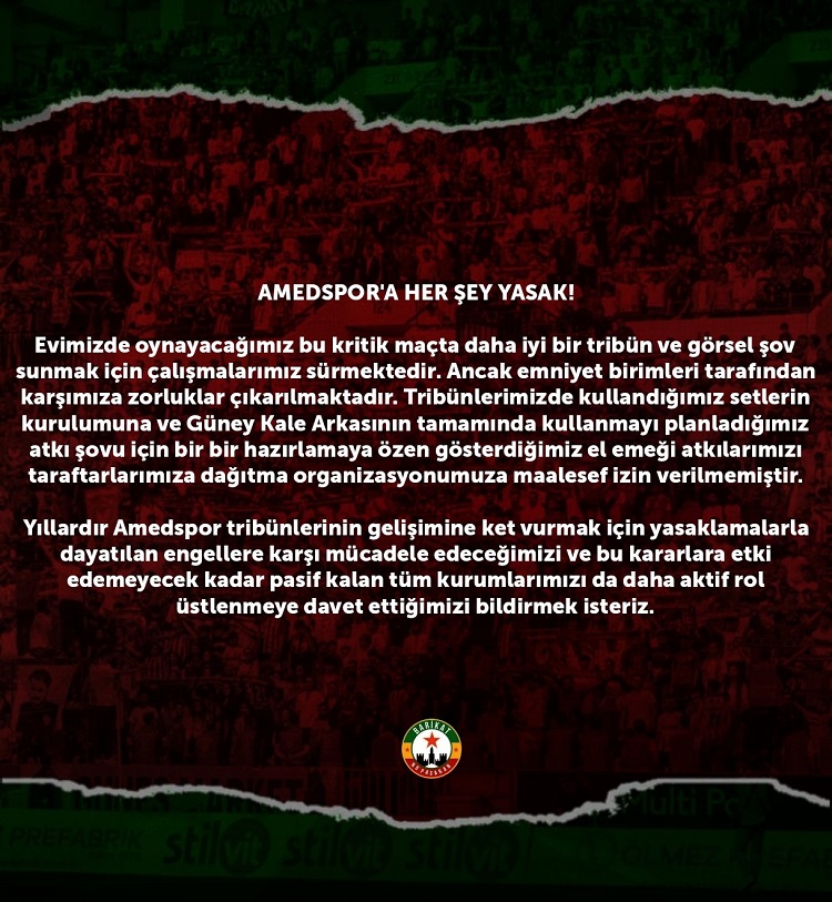 Amedspor'a Kendi Evinde Yasak Atkı Dağıtımına Engel!