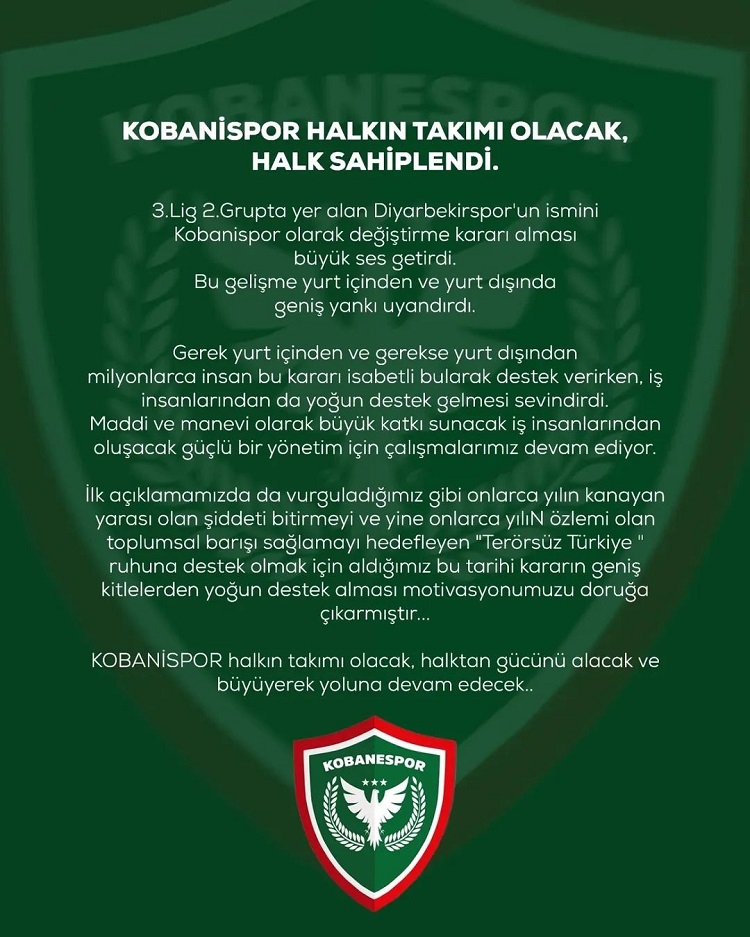 ‘Kobanispor’un Logosu Belli Oldu Diyarbekirspor’dan Açıklama Geldi!
