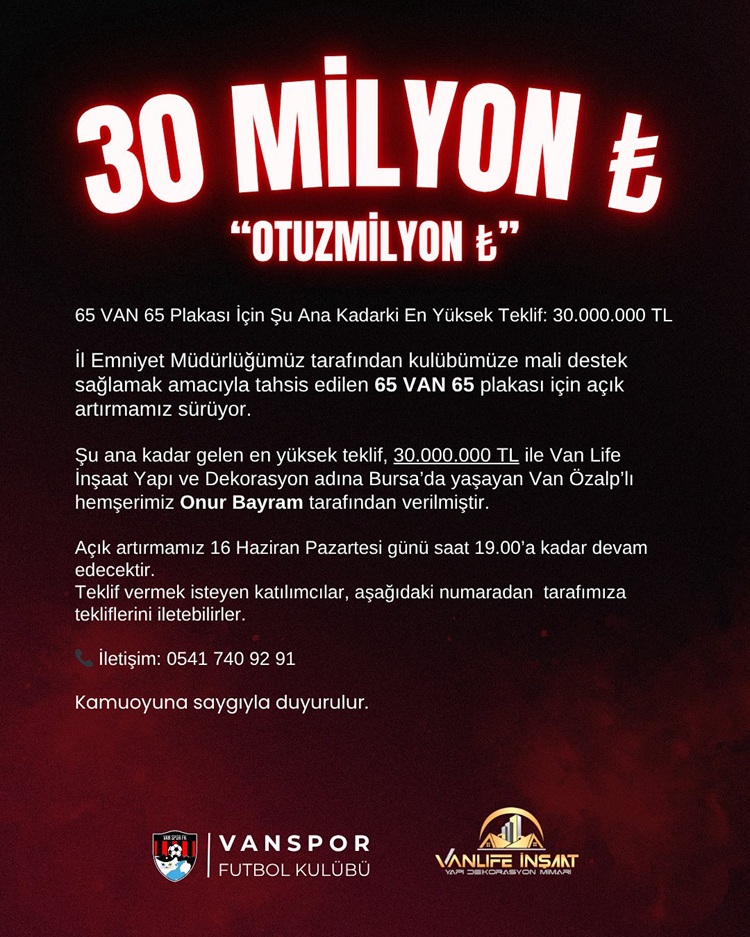 Vanspor’un Plaka Satışına Verilen En Yüksek Teklif Belli Oldu!