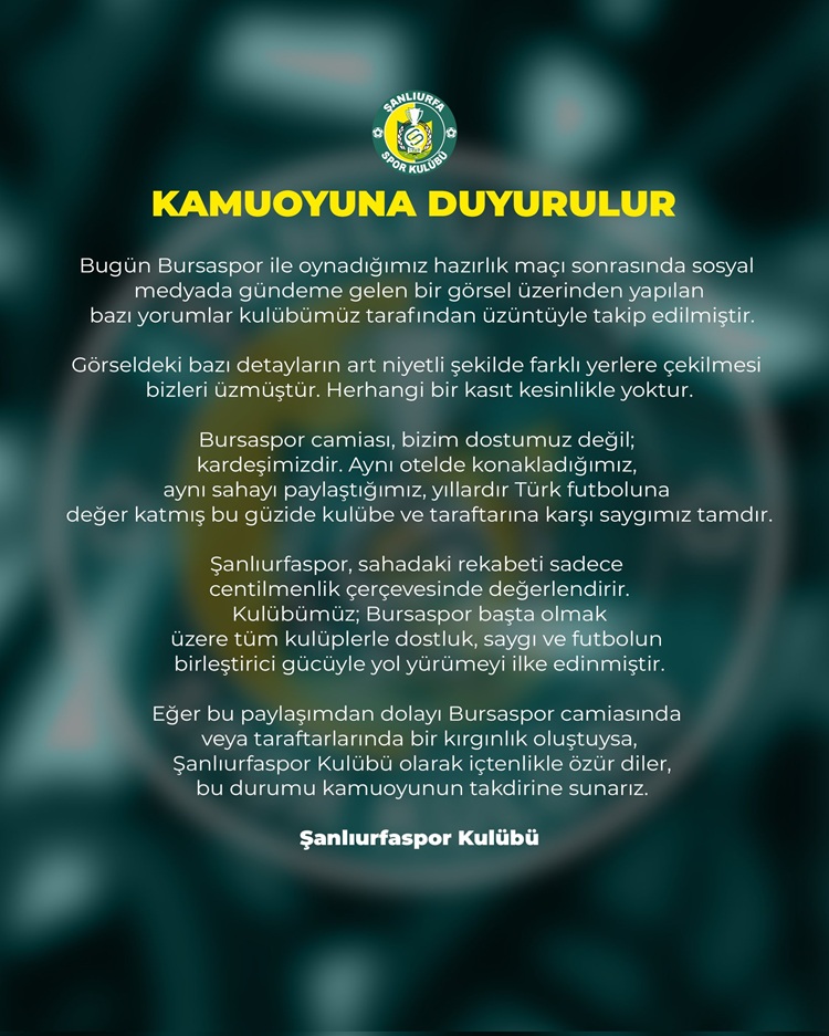 Şanlıurfaspor Bursaspor’dan Özür Diledi, Açıklama Yaptı