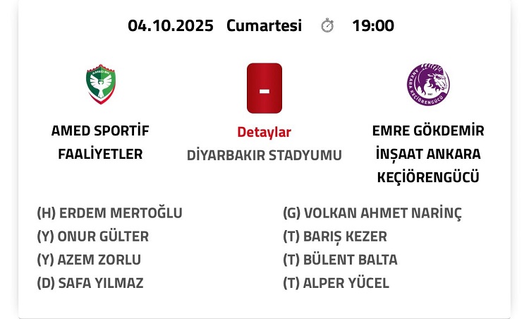 Amedspor Keçiörengücü Maçında Düdük Çalacak Isim Belli Oldu!