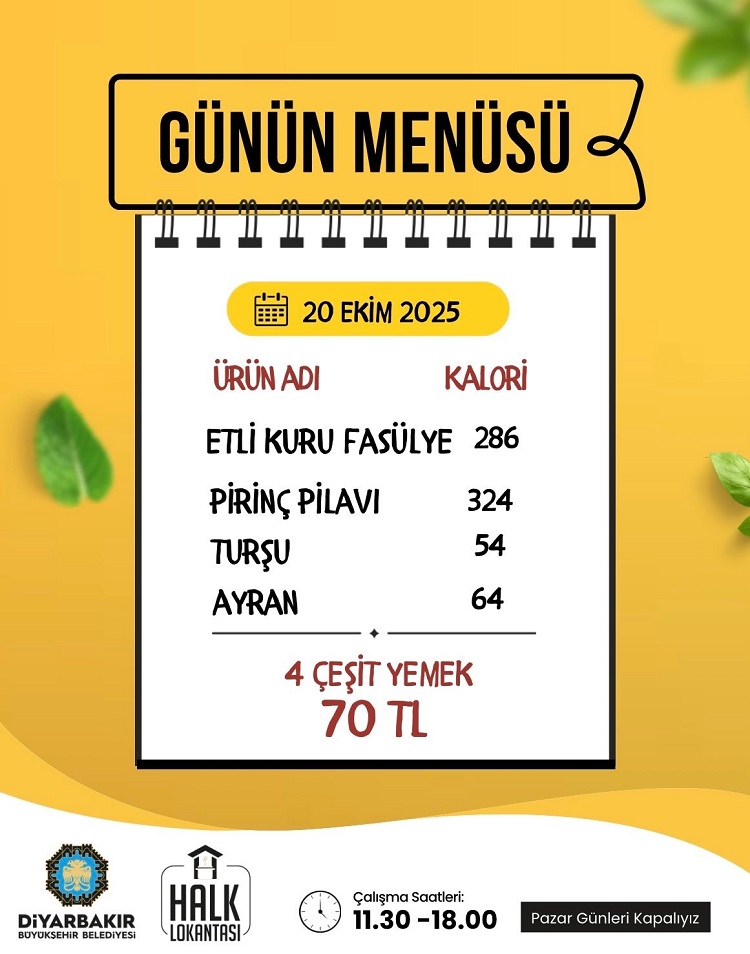 Diyarbakır Halk Lokantasında Haftanın Ilk Menüsü Belli Oldu!