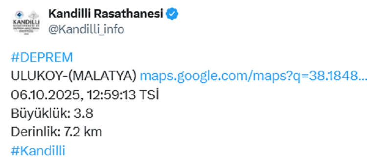 Malatya’da Deprem Oldu Büyüklüğü Belli Oldu!