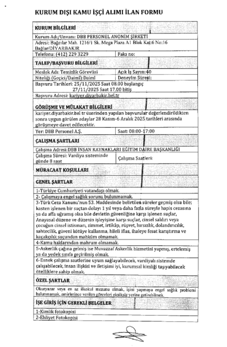 Diyarbakır Büyükşehir 41 Personel Alıyor Bugün Son Gün!