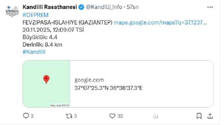 Gaziantep’de Şiddetli Deprem Yaşandı İşte Büyüklüğü!
