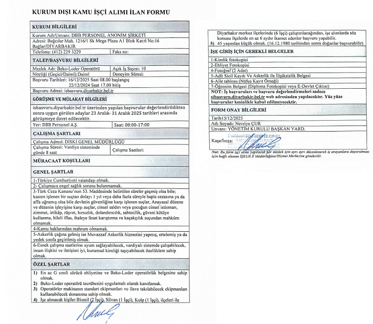 Diyarbakır Büyükşehir 34 Personel Alıyor İşte Detayları!