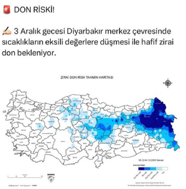 Diyarbakır’a Zirai Don Uyarısı Eksilere Düşecek!