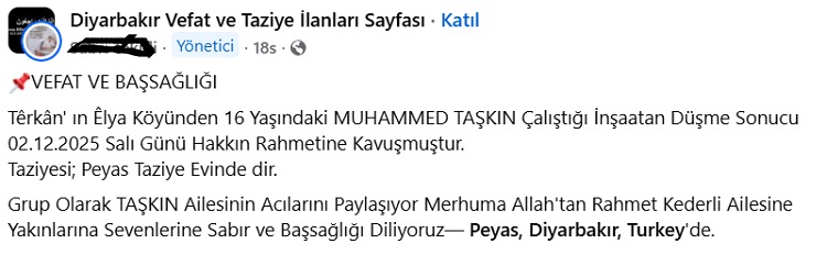 Diyarbakır’da Çocuk Işçi Öldü İsmi Belli Oldu!