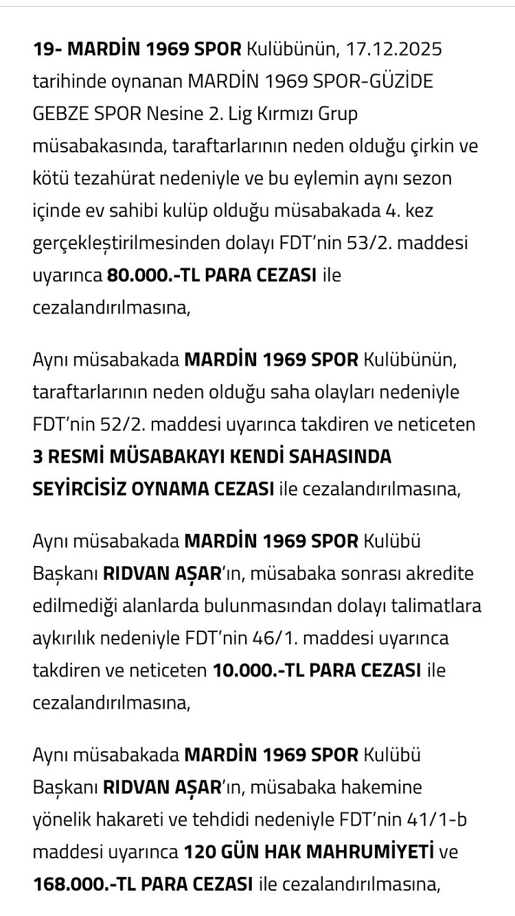 Pfdk Bursaspor’a Farklı Mardinspor’a Farklı Ceza Farkı Yok Artık Dedirtti!