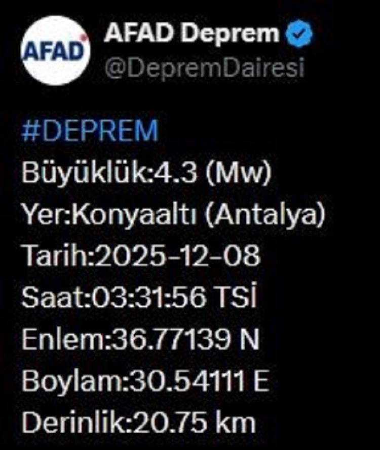 Sabah Saatlerinde Antalya’da Şiddetli Deprem Oldu!