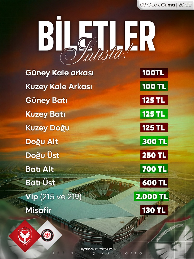 Amedspor Çorum Fk Maçının Biletleri Satışa Çıktı İşte Fiyatları!