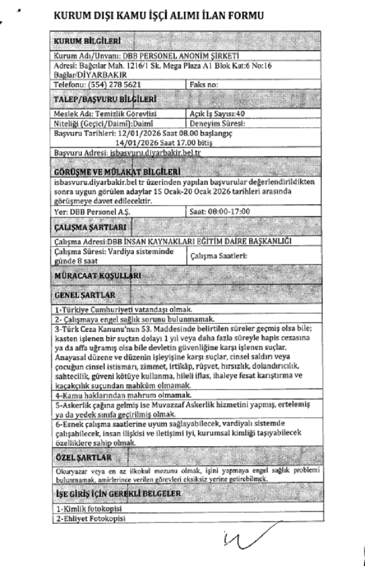 Diyarbakır Büyükşehir Belediyesi 40 Personel Alım Yapıyor!