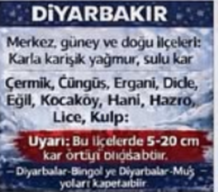 Diyarbakır’a Kar Alarmı Bingöl Ve Muş Yoluna Çıkacaklar Dikkat!