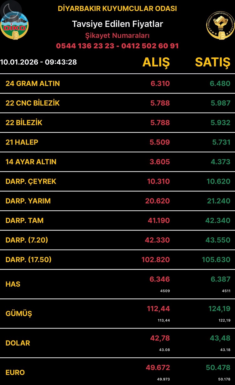 Diyarbakıraltınfiyatları10Ocak2026