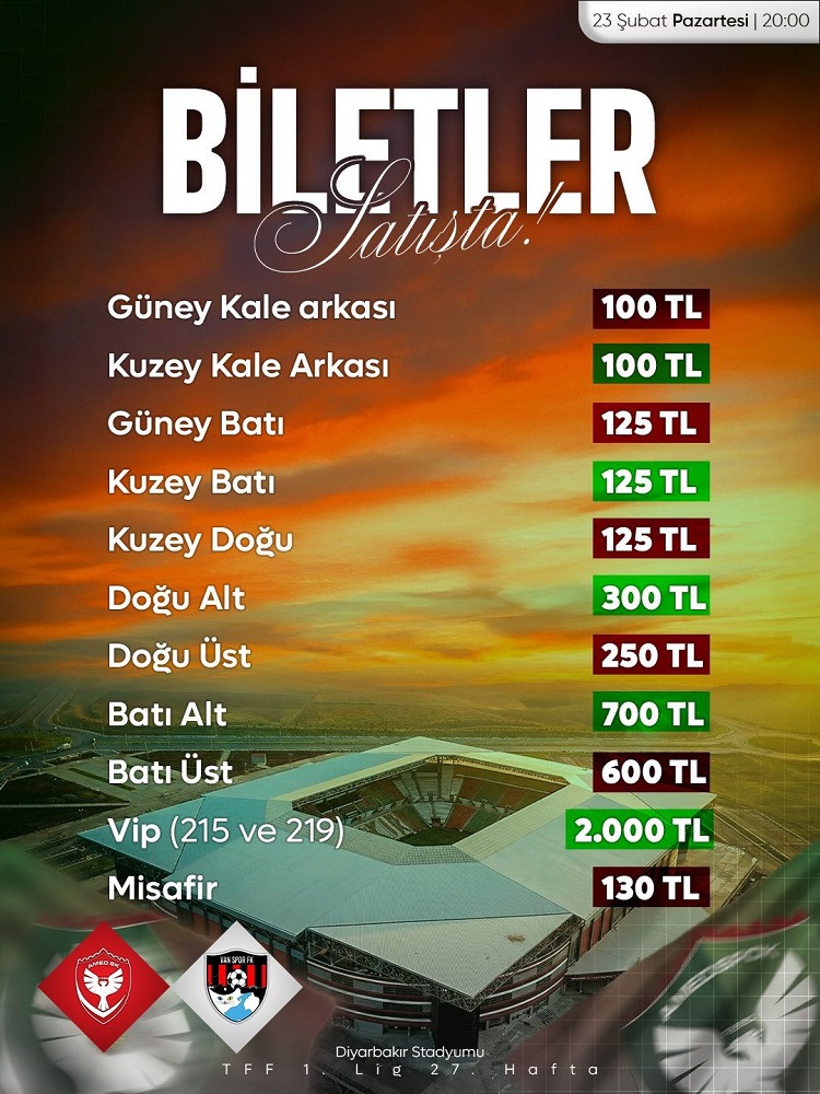 Amedspor Vanspor Maçının Biletleri Satışta İşte Fiyatları!