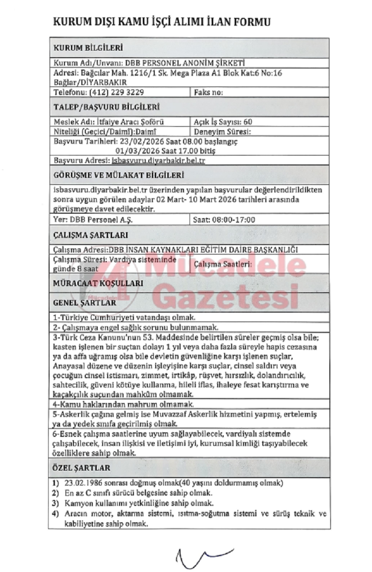 Diyarbakır Büyükşehir 60 Şoför Alımı Yapıyor İşte Detayları!