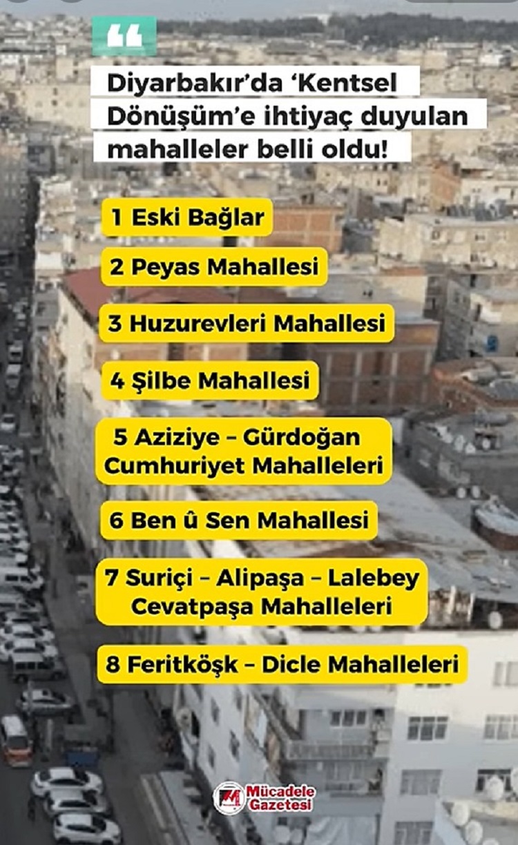 Diyarbakır’da Kentsel Dönüşüm Beklenen Mahalleler Belli Oldu!