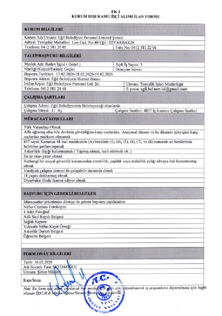 Diyarbakır’daki Belediye Personel Alımı Yapıyor Son 2 Gün!-1