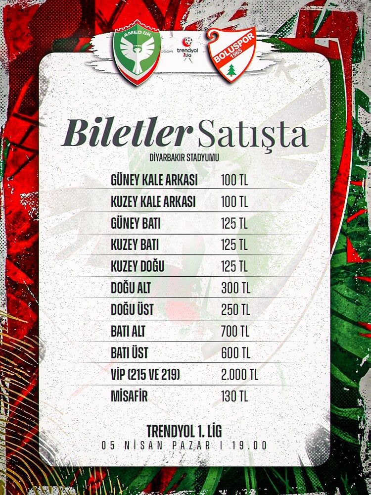 Amedspor Boluspor Maçının Biletleri Satışta Fiyatları Belli Oldu!