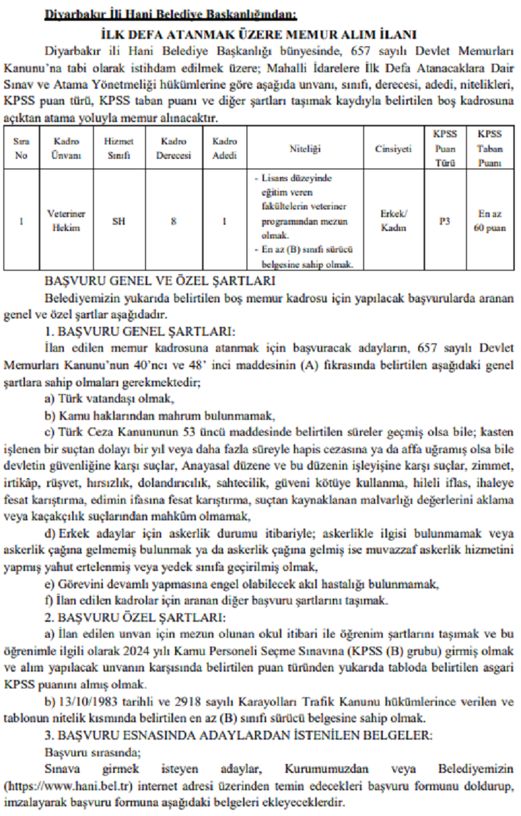 Diyarbakır’daki Belediye 60 Puanla Memur Alımı Yapıyor İşte Detayları!