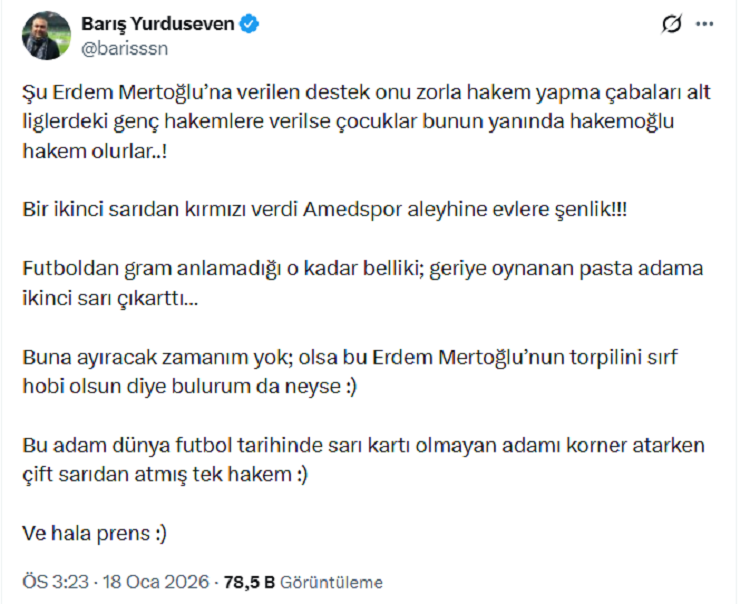 Amedspor Maçına Atanan Hakeme Ünlü Yorumcudan Tepki “Futboldan Anlamadığı Belli…” Barış Yurduseven