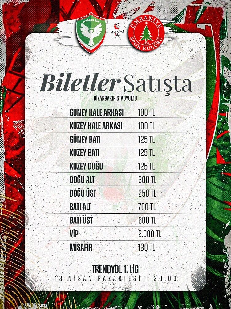 Amedspor Ümraniyespor Maçının Bilet Fiyatları Belli Oldu!