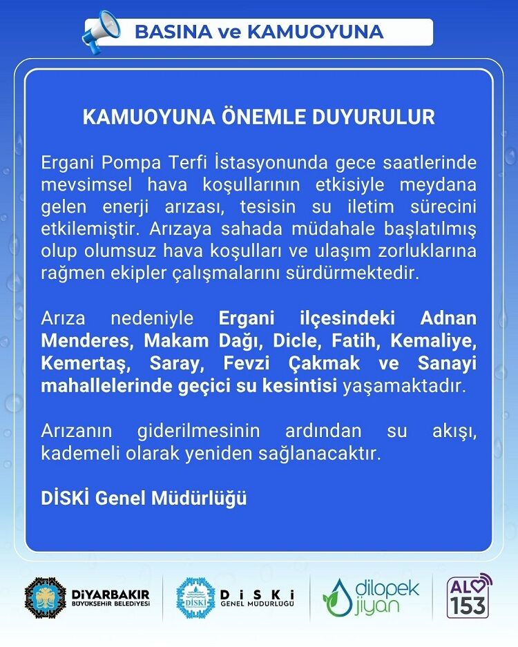 Di̇ski̇ Duyurdu Diyarbakır’ın O Ilçesinde Su Kesintisi Alarmı!