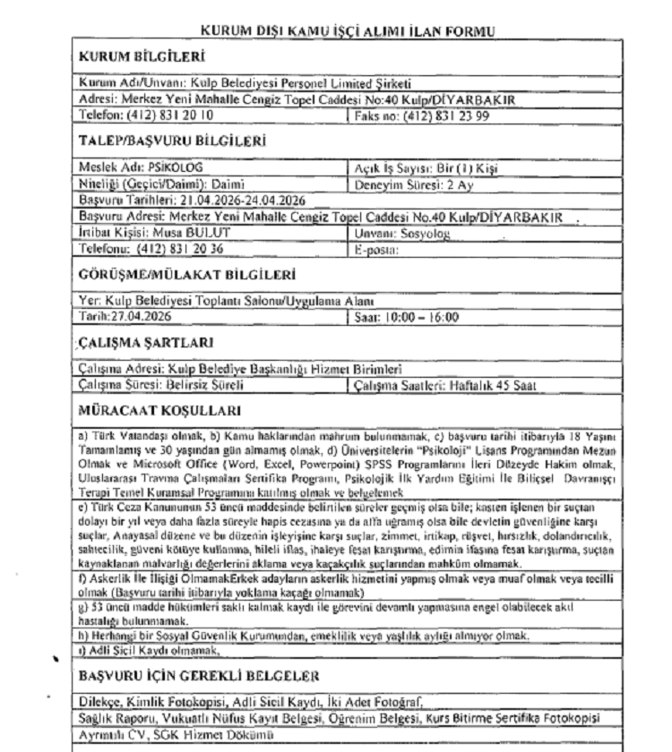 Diyarbakır’daki Belediye Personel Alımı Yapıyor İşte Detayları!