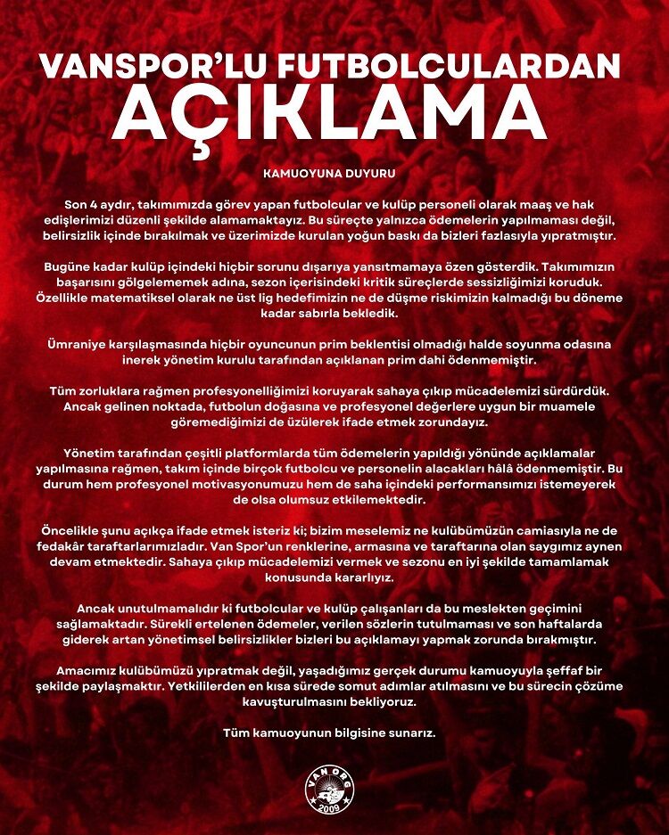 Vanspor Futbolcuları Maaş Alamadıklarını Söyledi Açıklama Yaptı!