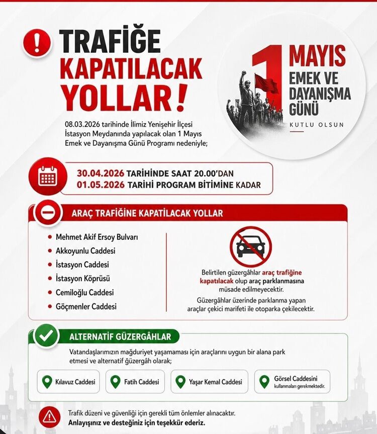 Diyarbakır’da 1 Mayıs’ta Trafiğe Kapalı Yollar Belli Oldu!
