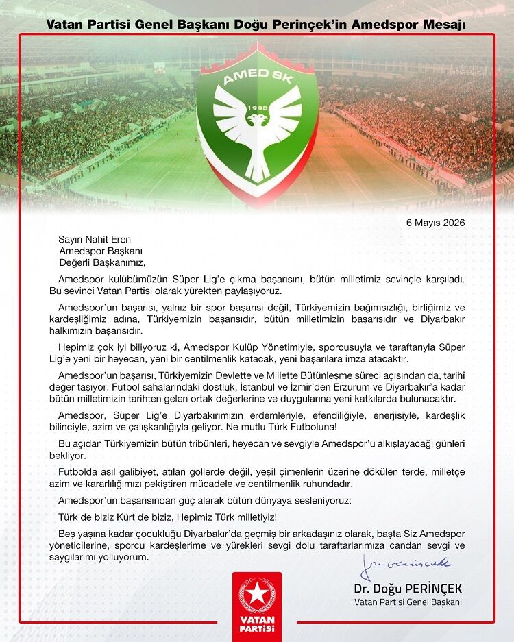 Doğu Perinçek De Amedspor'u Tebrik Etti Ne Mutlu Türk Futboluna...