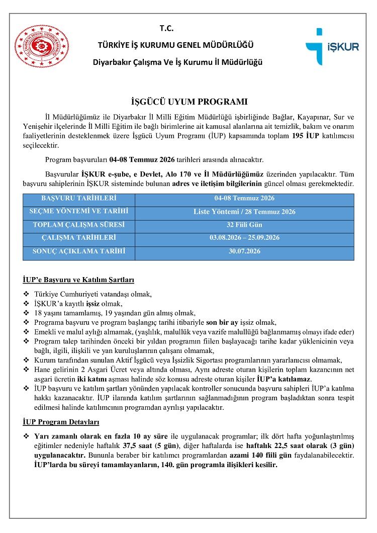 Diyarbakır’da 195 Işçi Alımı Yapılacak Başvurular Başladı
