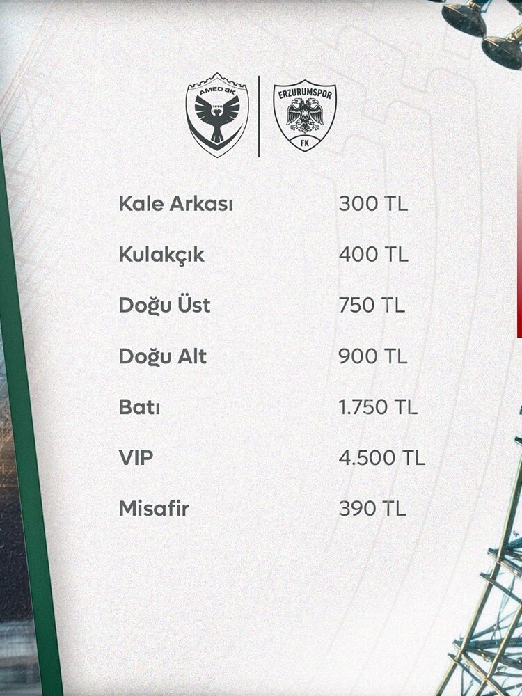 Amedspor Erzurumspor Maçının Bilet Fiyatları Belli Oldu Özel Fiyatlar Belirlendi!