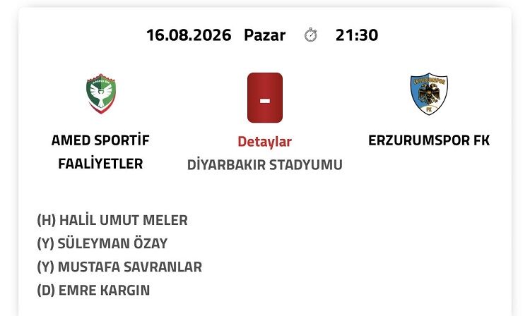 Amedspor Erzurumspor Maçının Hakemi Belli Oldu!