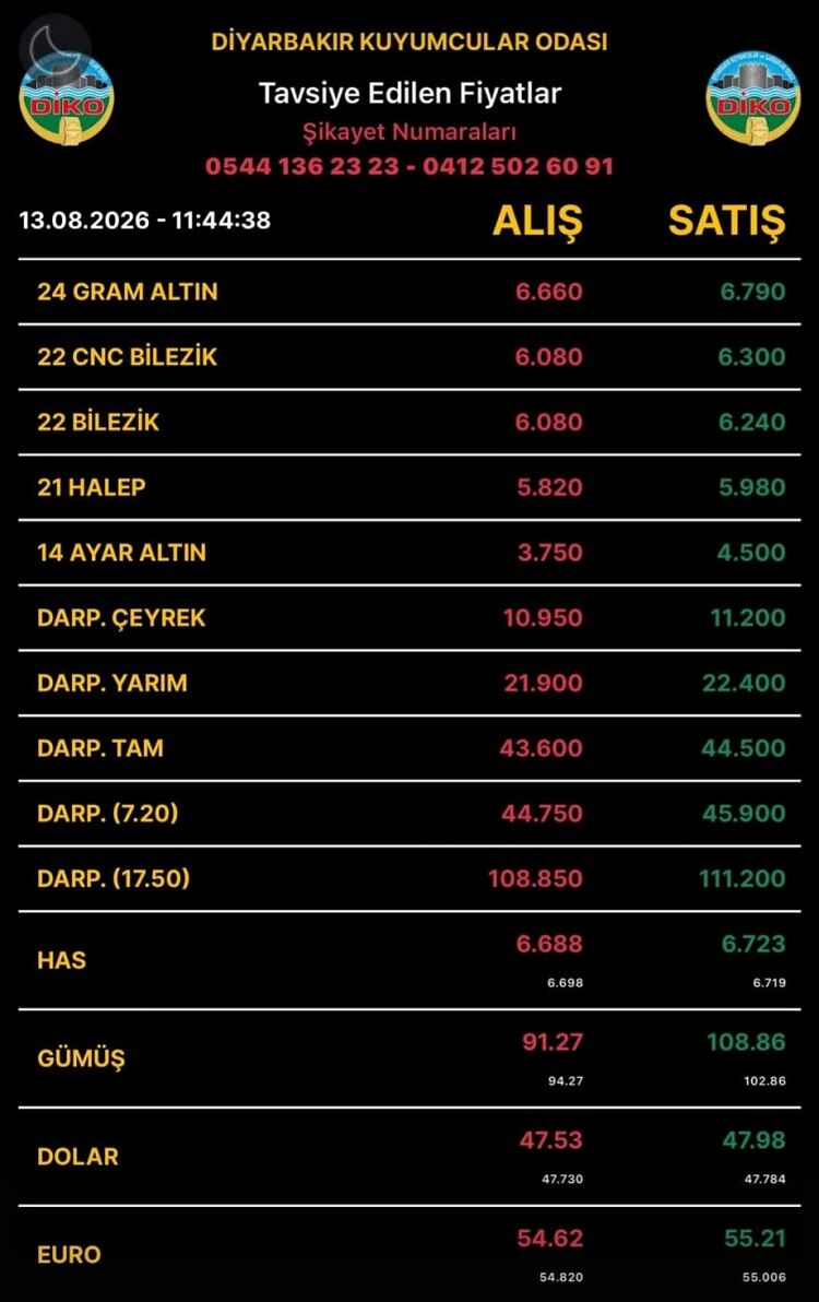 Diyarbakıraltınfiyatları13Ağustos2026