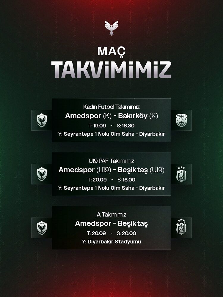 Amedspor’un Hafta Sonu Maç Programları Belli Oldu!
