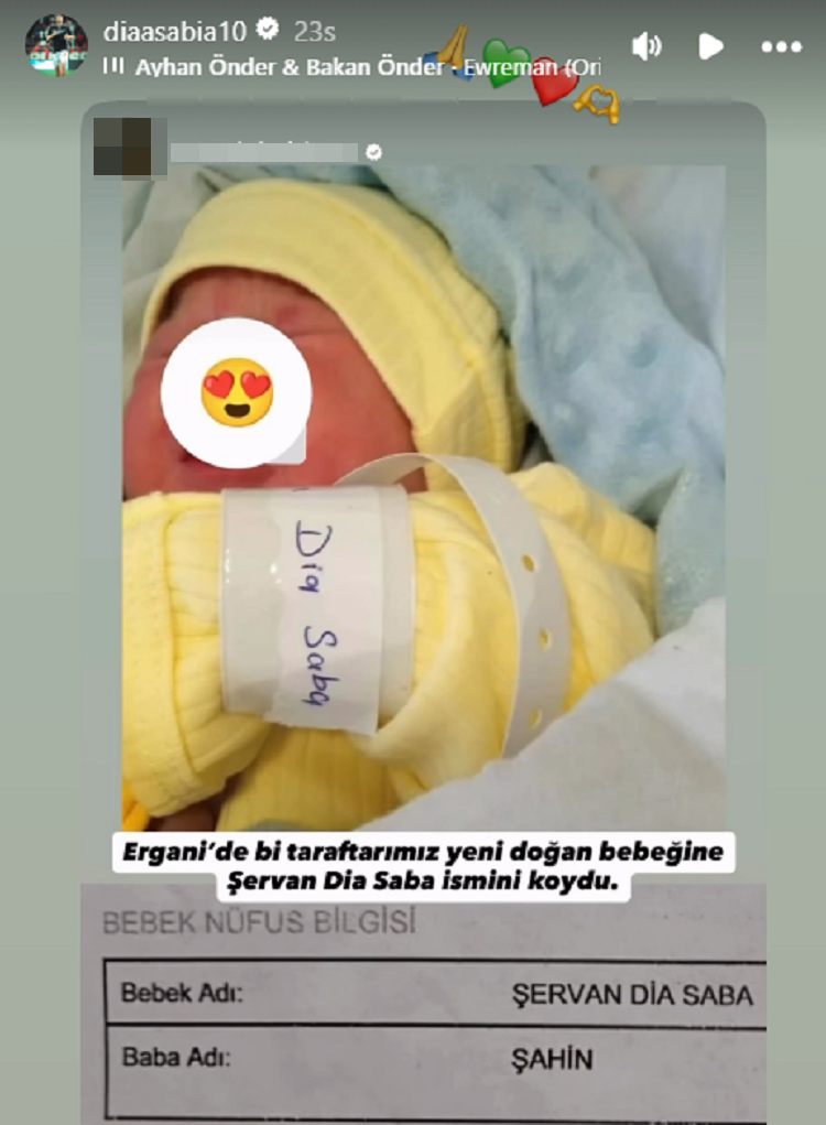 Diyarbakır’da Bir Bebeğe Dia Saba’nın Ismi Konuldu!